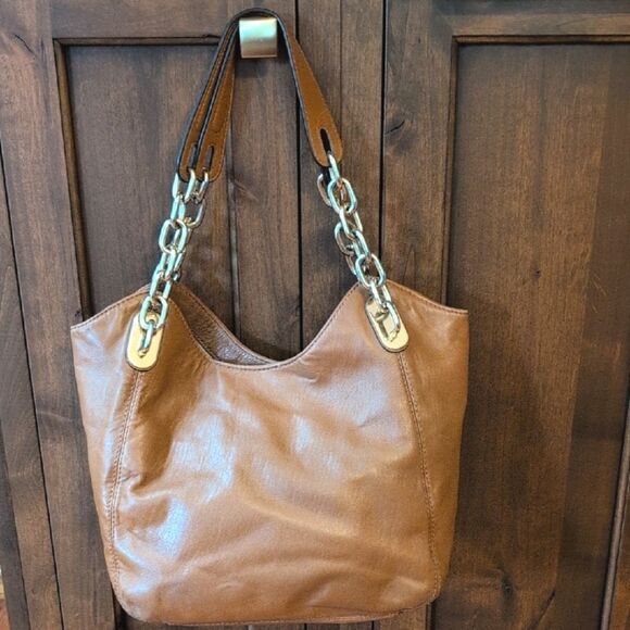 Michael Kors Lilly Walnut Soft Leather Gold Chain Strap Tote Shoulder Bag - Picture 5 of 14